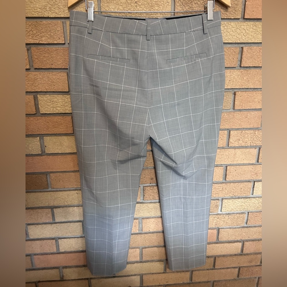 Theory Treeca Trousers Pants Gray Cyrus Grid Plaid Wool Straight Ankle Size 8 - Picture 2 of 6
